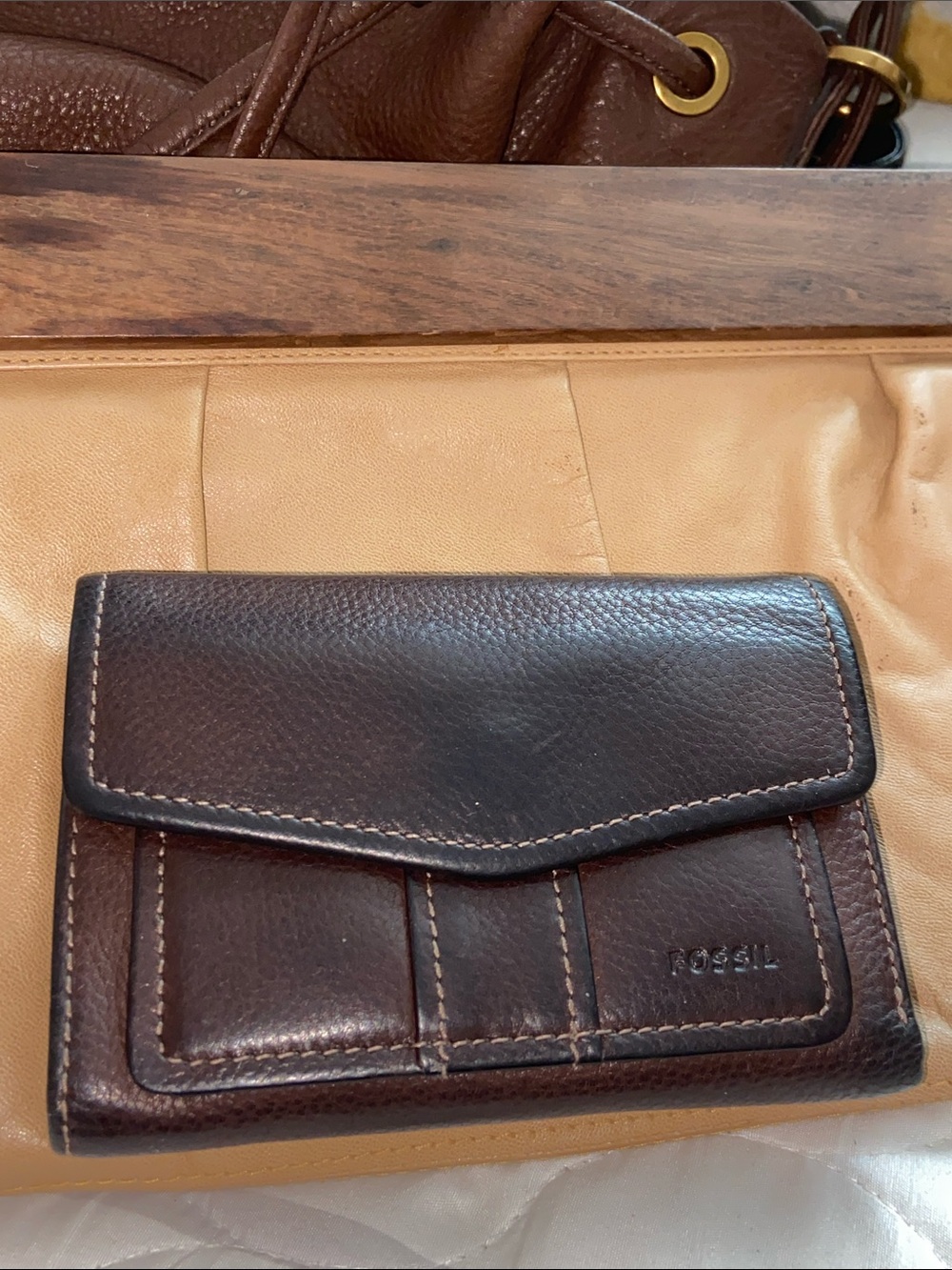 VTG FOSSIL ORGANIZER WALLET Dark Brown Genuine Leather